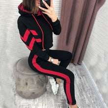 Load image into Gallery viewer, 2019 Europe and the United States autumn new fashion classic striped women's hooded open-air sweater set two-piece
