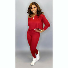 Load image into Gallery viewer, Running Set 2Pcs Women Sportswear Spandex Solid Loose Crop Long Sleeve Pullover Sports Top + Long Pants two piece set